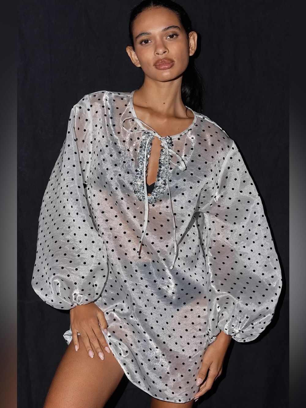 Anthropologie Mare Mare Sheer Puff-Sleeve Mini Dress One Size